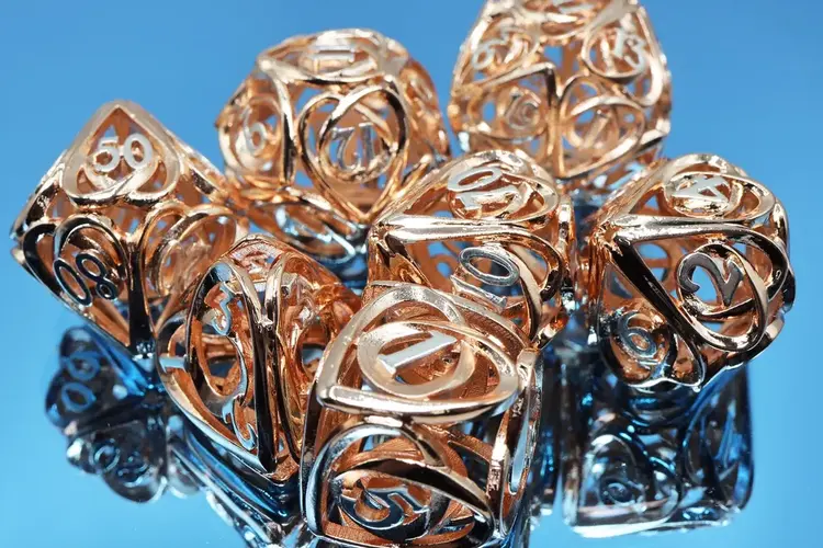 FOAM BRAIN GAMES FOAM BRAIN GAMES METAL RPG DICE SET HOLLOW HEARTS - COPPER