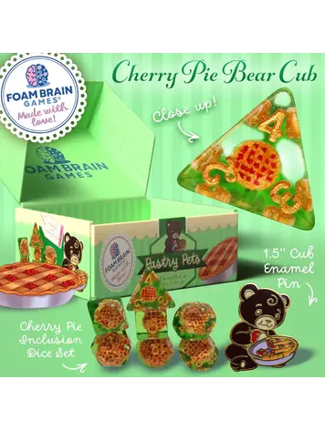 FOAM BRAIN GAMES FOAM BRAIN GAMES CUB PIN AND RPG DICE SET  PASTRY PETS - CHERRY PIE BEAR CUB