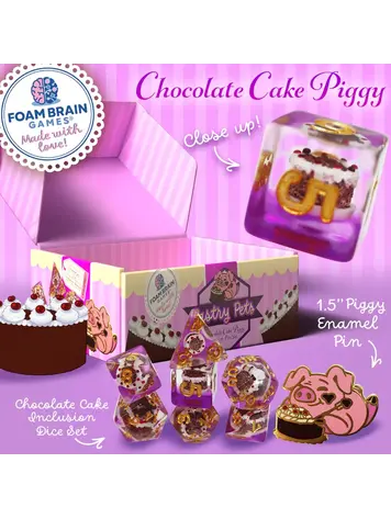 FOAM BRAIN GAMES FOAM BRAIN GAMES CUB PIN AND RPG DICE SET  PASTRY PETS - CHOCOLATE CAKE PIGGY