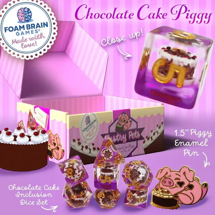 FOAM BRAIN GAMES FOAM BRAIN GAMES CUB PIN AND RPG DICE SET  PASTRY PETS - CHOCOLATE CAKE PIGGY