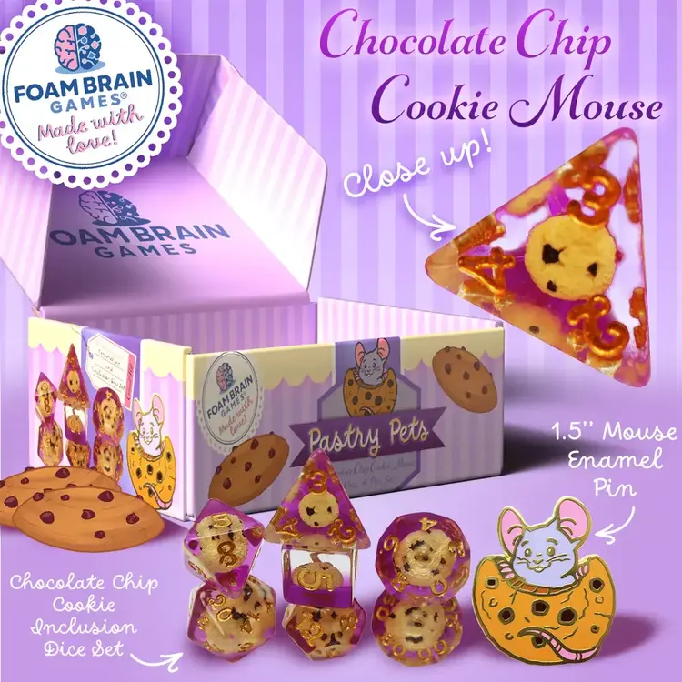 FOAM BRAIN GAMES FOAM BRAIN GAMES CUB PIN AND RPG DICE SET  PASTRY PETS - CHOCOLATE CHIP COOKIE MOUSE