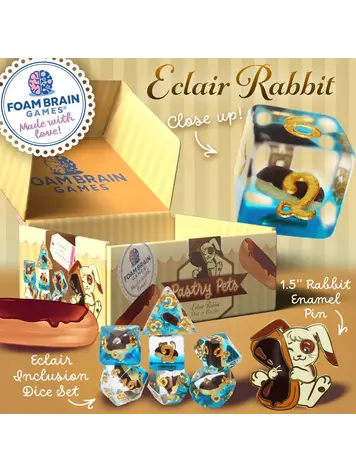 FOAM BRAIN GAMES FOAM BRAIN GAMES CUB PIN AND RPG DICE SET  PASTRY PETS - ECLAIR RABBIT