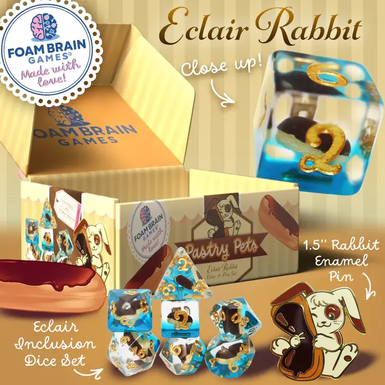 FOAM BRAIN GAMES FOAM BRAIN GAMES CUB PIN AND RPG DICE SET  PASTRY PETS - ECLAIR RABBIT