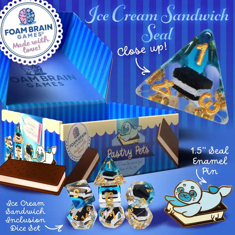 FOAM BRAIN GAMES FOAM BRAIN GAMES CUB PIN AND RPG DICE SET  PASTRY PETS - ICE CREAM SANDWICH SEAL