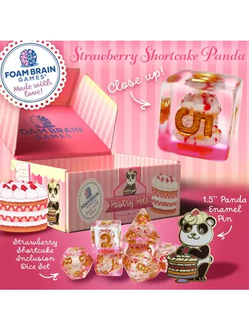 FOAM BRAIN GAMES FOAM BRAIN GAMES CUB PIN AND RPG DICE SET  PASTRY PETS - STRAWBERRY SHORTCAKE PANDA