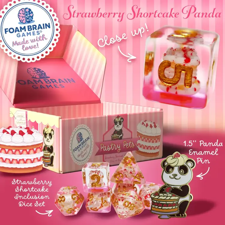 FOAM BRAIN GAMES FOAM BRAIN GAMES CUB PIN AND RPG DICE SET  PASTRY PETS - STRAWBERRY SHORTCAKE PANDA