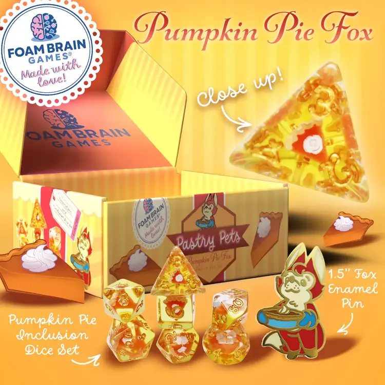 FOAM BRAIN GAMES FOAM BRAIN GAMES CUB PIN AND RPG DICE SET  PASTRY PETS - PUMKIN PIE FOX