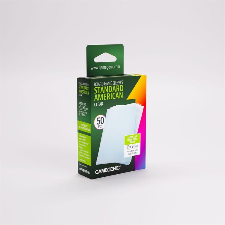 GAMEGENIC GAMEGENIC BOARD GAME SLEEVES STANDARD AMERICAN CLEAR 50 CT