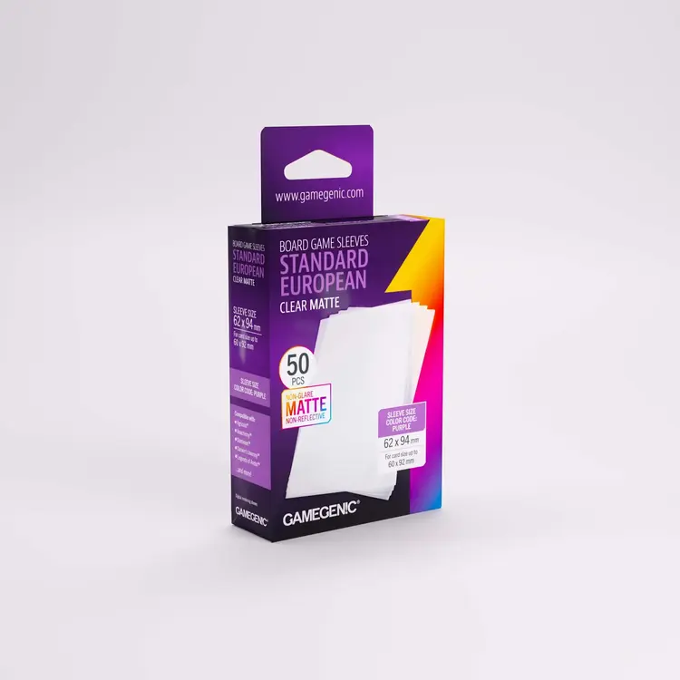 GAMEGENIC GAMEGENIC BOARD GAME SLEEVES STANDARD EUROPEAN CLEAR MATTE 50 CT