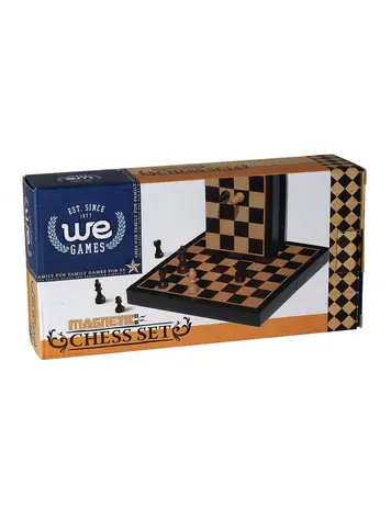 MAGNETIC FOLDING BLACK STAINED WOOD CHESS SET - 8 INCHES