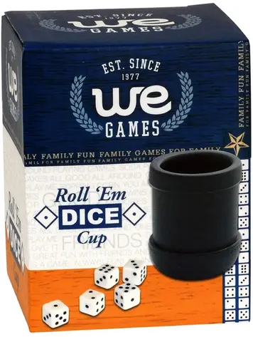 WE GAMES BLACK PLASTIC DICE CUP W/ 5 DICE
