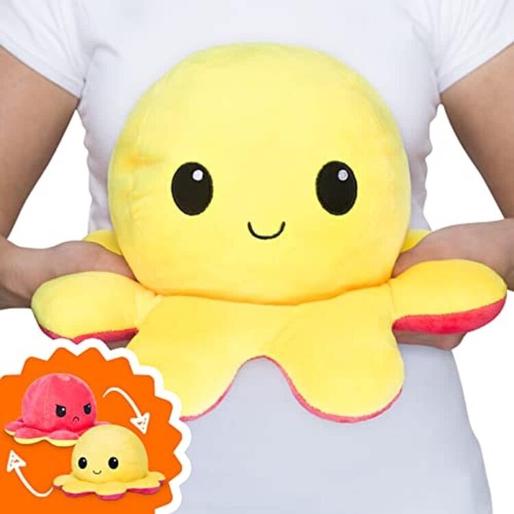 BIG REVERSIBLE OCTOPUS PLUSH RED & YELLOW