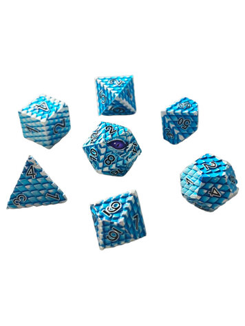 7 SET DRAGONSCALE METAL BLUE DICE