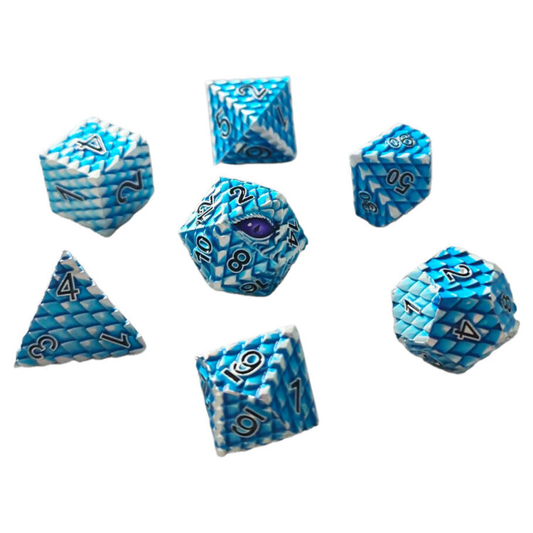 7 SET DRAGONSCALE METAL BLUE DICE