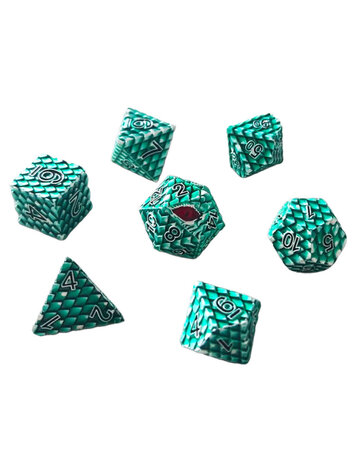 7 SET DRAGONSCALE METAL GREEN DICE
