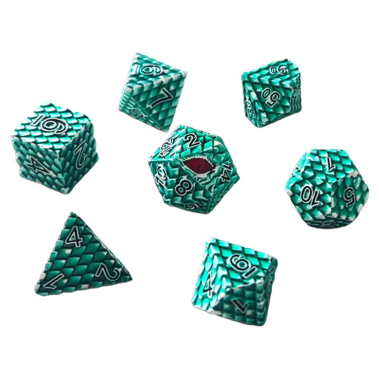 7 SET DRAGONSCALE METAL GREEN DICE