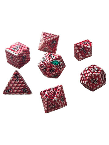 7 SET DRAGONSCALE METAL RED DICE