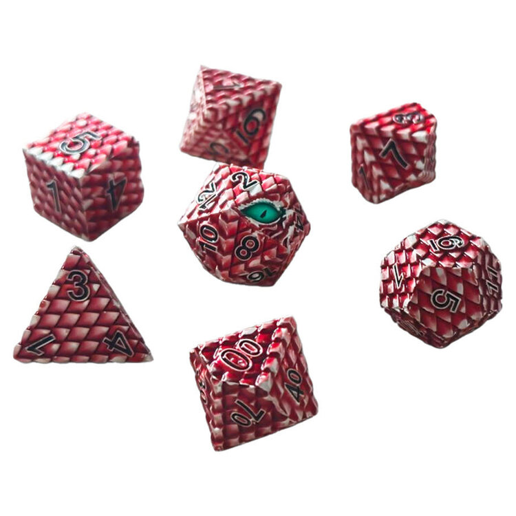 7 SET DRAGONSCALE METAL RED DICE