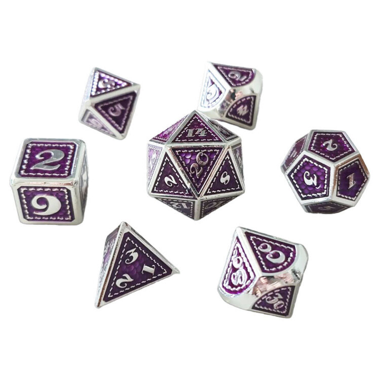 7 SET PURPLE SCALEMAIL METAL DICE