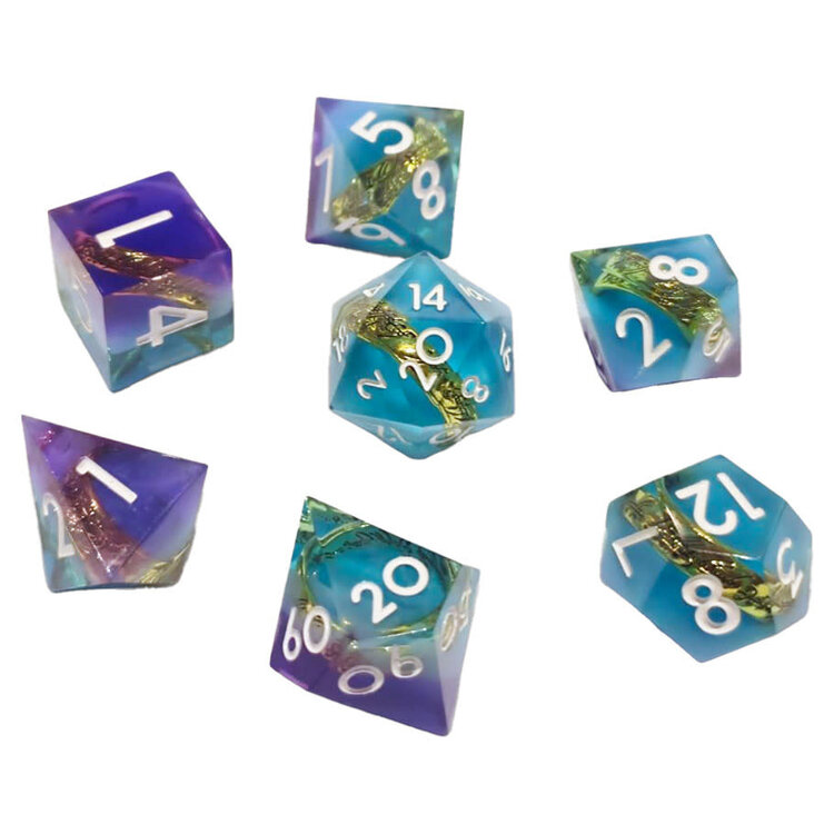 7 SET RINGFELLOWS PURPLE TEAL DICE