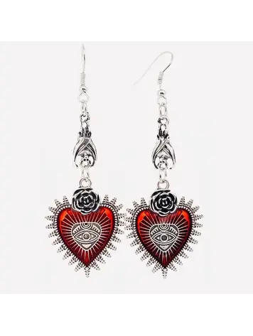 MIO QUEENA HEART SHAPED BLOODY EYE EARRINGS