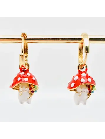 MIO QUEENA 3D ENAMEL CUTE MUSHROOM HOOP EARRINGS