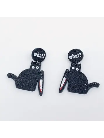 MIO QUEENA BLACK CAT "WHAT?" ACRYLIC POST EARRINGS