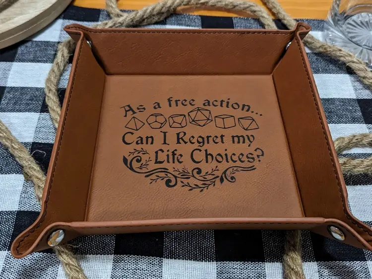 CAN I REGRET MY LIFE CHOICES DICE TRAY BROWN WITH BLACK