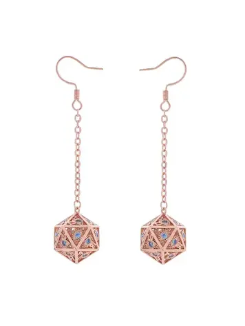 HYMGHO HYMGHO DRAGON'S EYE D20 EARRINGS ROSE GOLD w/BLUE GEMS