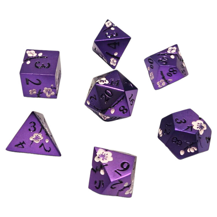 7 SET SAKURA METAL PURPLE WHITE DICE