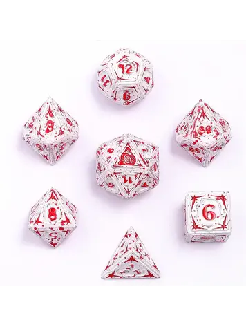HYMGHO HYMGHO METAL SORCERER PRG DICE SET MATTE WHTE/BLOOD SPATTER