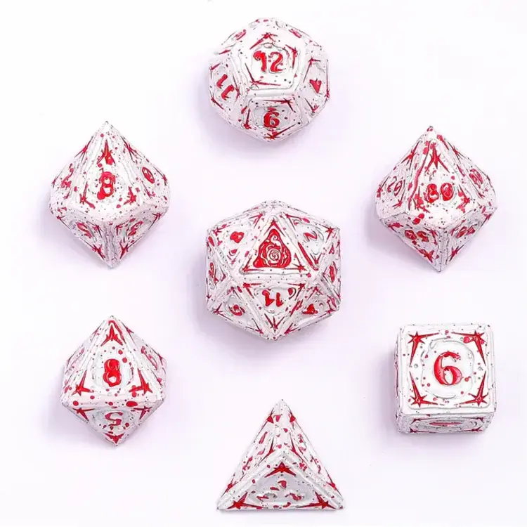 HYMGHO HYMGHO METAL SORCERER PRG DICE SET MATTE WHTE/BLOOD SPATTER