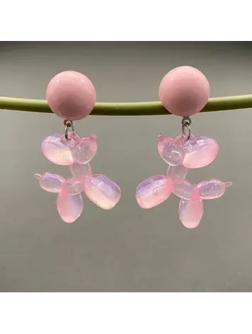 MIO QUEENA PINK RESIN BALLOON DOG DANGLE EARRING