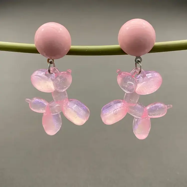 MIO QUEENA PINK RESIN BALLOON DOG DANGLE EARRING