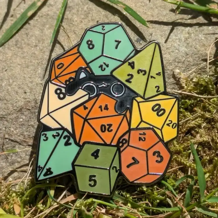 CAT AMONGST DICE HARD ENAMEL PIN - 1.5"