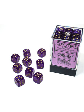 CHESSEX CHX 27987 12MM D6 BOREALIS ROYAL PURPLE/GOLD LUMINARY DICE