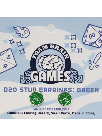 FOAM BRAIN GAMES FOAM BRAIN GAMES D20 STUD EARRINGS - GREEN