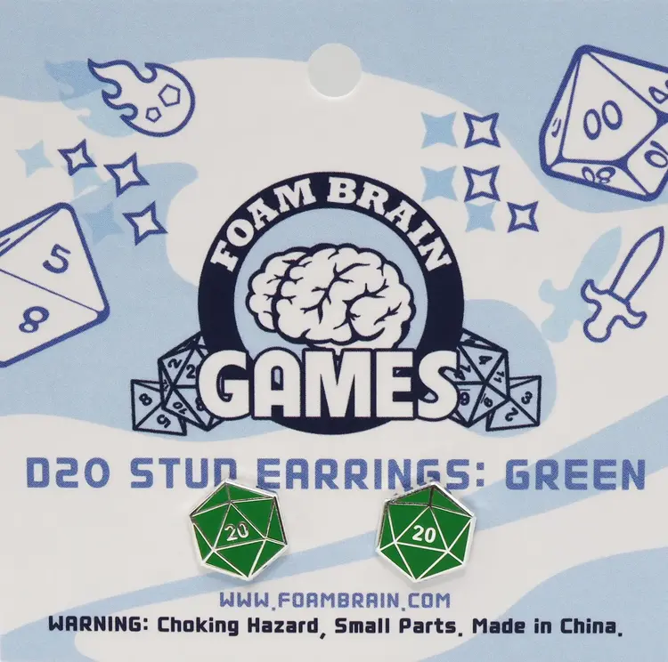 FOAM BRAIN GAMES FOAM BRAIN GAMES D20 STUD EARRINGS - GREEN