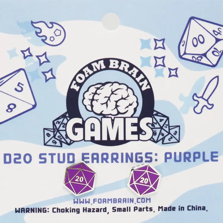 FOAM BRAIN GAMES FOAM BRAIN GAMES D20 STUD EARRINGS - PURPLE