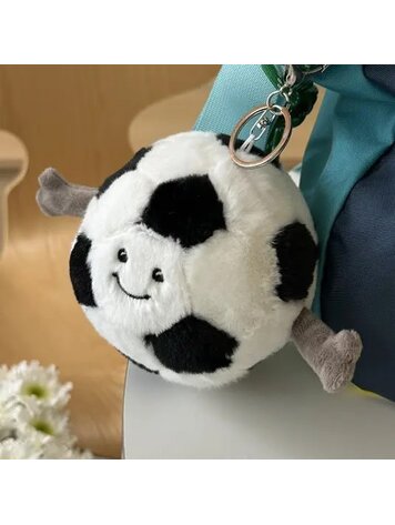 PLUSH SOCCER BALL W FACE KEYCHAIN
