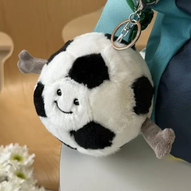 PLUSH SOCCER BALL W FACE KEYCHAIN