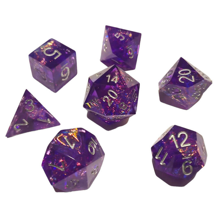 7 SET SHARP RESIN PURPLE NEBULA DICE
