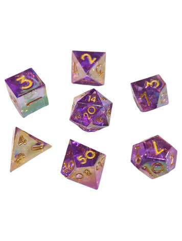 7 SET SHARP RESIN PURPLE SPARKLE DICE