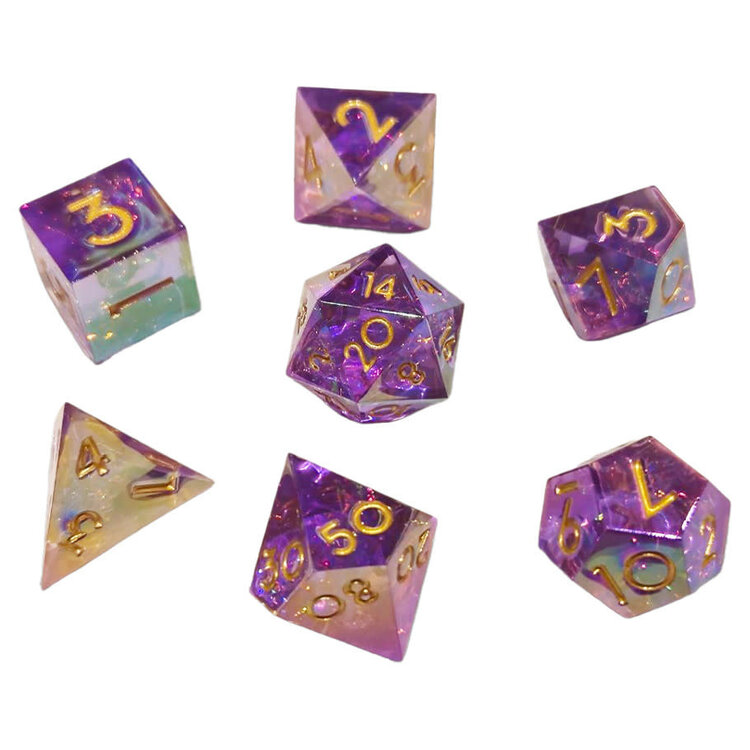 7 SET SHARP RESIN PURPLE SPARKLE DICE