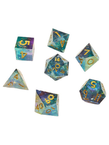 7 SET SHARP RESIN TEAL NEBULA DICE