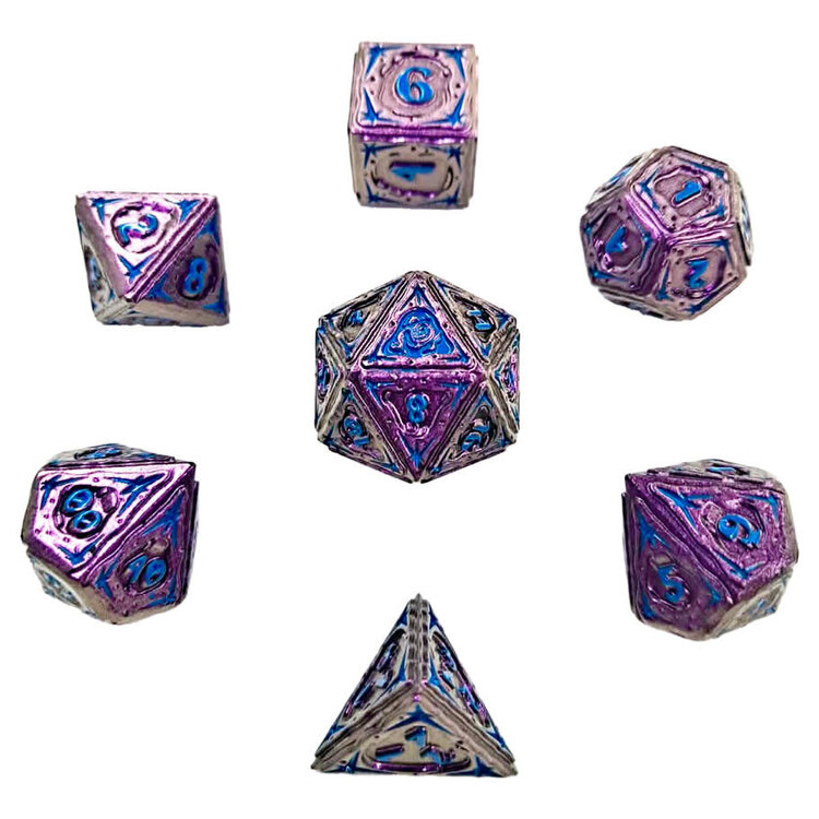 HYMGHO HYMGHO METAL SORCERER RPG DICE SET PURPLE W BLUE