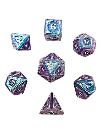 HYMGHO HYMGHO METAL SORCERER RPG DICE SET CHAMELEON BLUE W SILVER