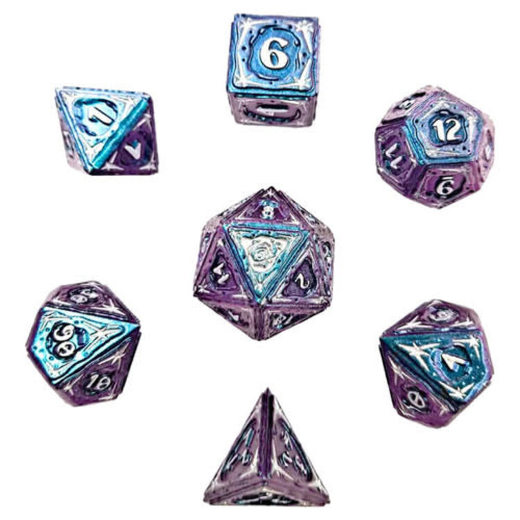 HYMGHO HYMGHO METAL SORCERER RPG DICE SET CHAMELEON BLUE W SILVER