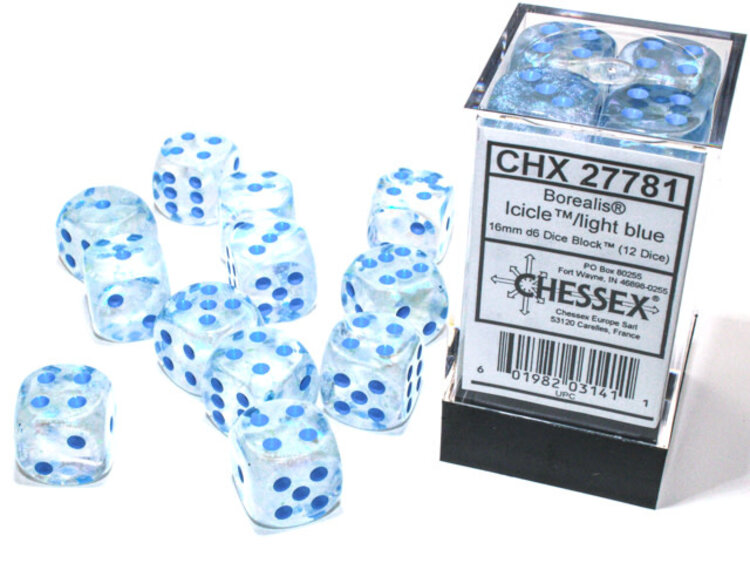 CHX 27781 16MM D6 BOREALIS ICICLE/LIGHT BLUE LUMINARY DICE