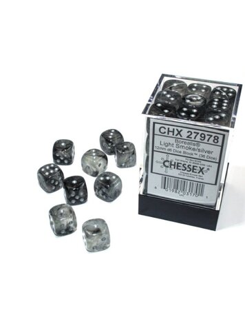 CHESSEX CHX 27978 12MM D6 BOREALIS LIGHT SMOKE/SILVER LUMINARY DICE
